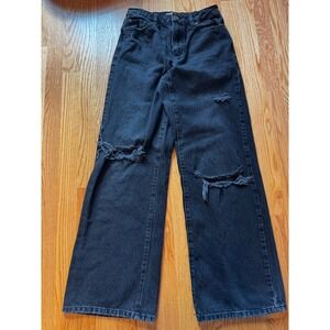 Garage black denim jeans women's "03" 26.‎ Wide leg flare  Distressed EUC